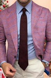 Men's Tailored Fit Plaid Casual Jacket In Pink Blue With Single Breasted Two-Buttons