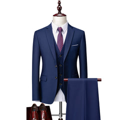 Men's Tailored Fit Single Breasted 3-Piece Wedding Suit In Blue Ivory Purple Burgundy White Green And Black