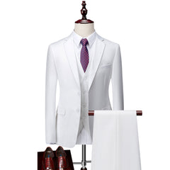 Men's Tailored Fit Single Breasted 3-Piece Wedding Suit In Blue Ivory Purple Burgundy White Green And Black