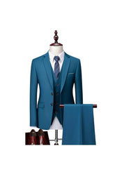 Men's Tailored Fit Single Breasted 3-Piece Wedding Suit In Blue Ivory Purple Burgundy White Green And Black