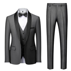 Men's Tailored Fit Single Breasted One-Button 3-Piece Wedding Suit In Blue Burgundy Gray Red And Black