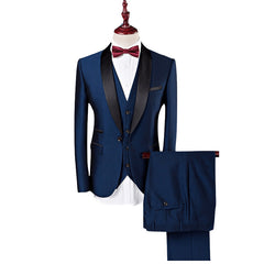 Men's Tailored Fit Single Breasted One-Button 3-Piece Wedding Suit In Burgundy White And Blue