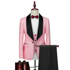 Men's Tailored Fit Single-Breasted One-Button 3-Piece Wedding Suit In Champagne Pink Red White And Black Patterns