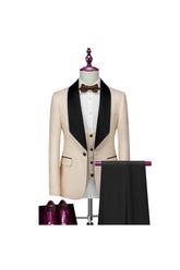 Men's Tailored Fit Single-Breasted One-Button 3-Piece Wedding Suit In Champagne Pink Red White And Black Patterns
