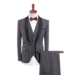 Men's Tailored Fit Single-Breasted One-Button 3-Piece Wedding Suit In Khaki Burgundy Blue Gray And Black