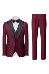 Men's Tailored Fit Single Breasted One-Button 3-Piece Wedding Suits In Burgundy Green Pink Red Blue And White