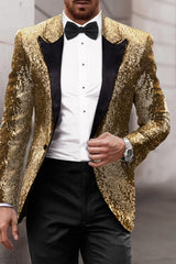 Men's Tailored Fit Single Breasted One-Button Sequins Party Jacket In Gold Red Blue Gray And Purple