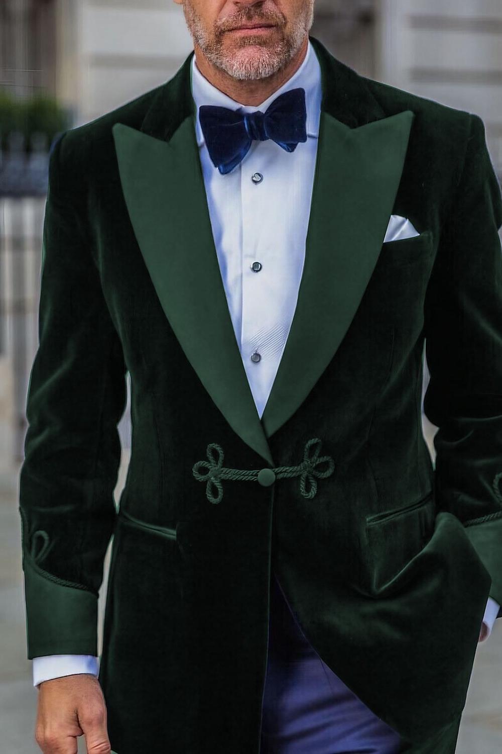 Men's Tailored Fit Single Breasted One-Button Velvet Formal Jacket In Green Red Blue Pink And Purple