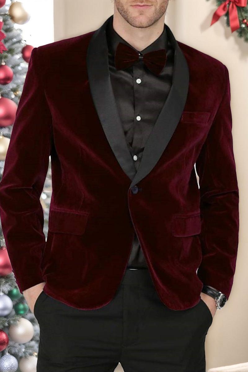 Men's Velvet Single-Button Party Jacket In Green Blue Burgundy