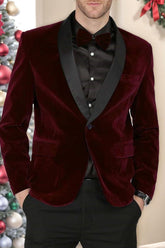 Men's Velvet Single-Button Party Jacket In Green Blue Burgundy