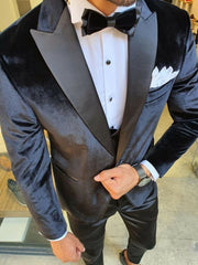Men's Vintage Velvet One-Button Jacket In Black Blue And Burgundy