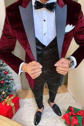 Men's Vintage Velvet One-Button Jacket In Black Blue And Burgundy