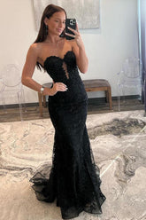 Mermaid Black Prom Dress Chic Sweetheart Appliques Long Evening Dress
