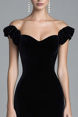 Mermaid Black Velvet Wedding Guest Dress Off The Shoulder Long Velvet Formal Dress