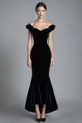 Mermaid Black Velvet Wedding Guest Dress Off The Shoulder Long Velvet Formal Dress