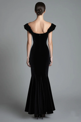 Mermaid Black Velvet Wedding Guest Dress Off The Shoulder Long Velvet Formal Dress