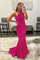 Mermaid Glitter Sequined One Shoulder Long Prom Dress