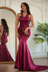 Mermaid Halter Neck Prom Dress Sleeveless Satin Formal Dress