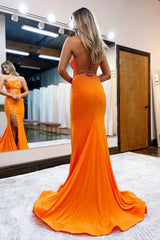 Mermaid One Shoulder Orange Prom Dress Long Evening Dress with Star Appliques