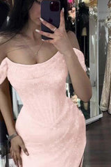 Mermaid Prom Dress Cap Sleeve Sequined Off the Shoulder Formal Dress