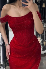 Mermaid Prom Dress Cap Sleeve Sequined Off the Shoulder Formal Dress