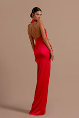 Mermaid Prom Dress Halter Neck Sleeveless Satin Formal Dress
