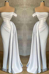 Mermaid Prom Dress Off the Shoulder Cap Sleeve Satin Formal Dress