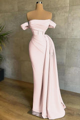 Mermaid Prom Dress Off the Shoulder Cap Sleeve Satin Formal Dress