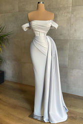 Mermaid Prom Dress Off the Shoulder Cap Sleeve Satin Formal Dress