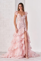 Mermaid Prom Dress Off the Shoulder Tiered Lace Formal Dress