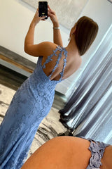 Mermaid Prom Dress One Shoulder Lace Long Elegant Evening Dress with Split