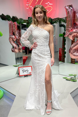 Mermaid Prom Dress One Shoulder Long Sleeve Lace Evening Dress