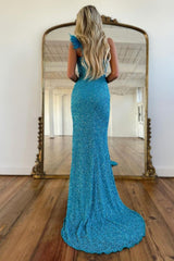 Mermaid Prom Dress One Shoulder Sequin Elegant Evening Dress with Split