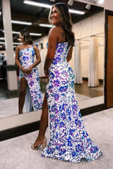Mermaid Prom Dress One Shoulder Sequin Long Evening Dress with Split