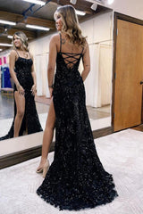 Mermaid Prom Dress Scoop Neck Sequin Elegant Evening Dress with Split