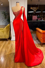 Mermaid Prom Dress Sleeveless One Shoulder Formal Dress With Beadings and Rhinestones