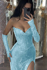 Mermaid Prom Dress Sleeveless Sequined Sweetheart Formal Dress