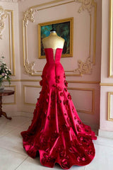 Mermaid Prom Dress Sleeveless Strapless Satin Formal Dress With 3D Flowers