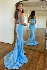 Mermaid Prom Dress Spaghetti Straps Delicate Beaded Satin Long Evening Dress