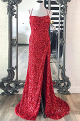 Mermaid Prom Dress Spaghetti Straps Long Sequin Evening Dress