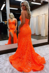 Mermaid Prom Dress Spaghetti Straps Sequined Lace Evening Dress