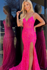 Mermaid Prom Dress Spaghetti Straps Sequined Lace Evening Dress