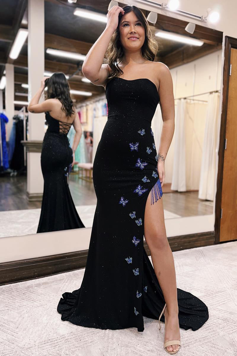 Mermaid Prom Dress Strapless Glitter Evening Dress
