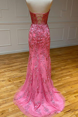 Mermaid Prom Dress Strapless Lace Elegant Evening Dress With Appliques