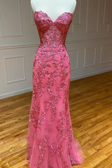 Mermaid Prom Dress Strapless Lace Elegant Evening Dress With Appliques