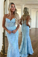 Mermaid Prom Dress Strapless Lace Elegant Evening Dress With Appliques
