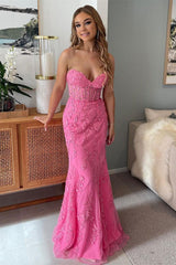 Mermaid Prom Dress Strapless Lace Elegant Evening Dress With Appliques