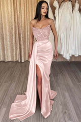Mermaid Prom Dress Strapless Satin Formal Dress With Sequins