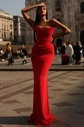 Mermaid Prom Dress Strapless Satin Sleeveless Formal Dress