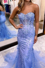 Mermaid Prom Dress Sweetheart Collar Neck Lace Long Elegant Evening Dress With Appliques